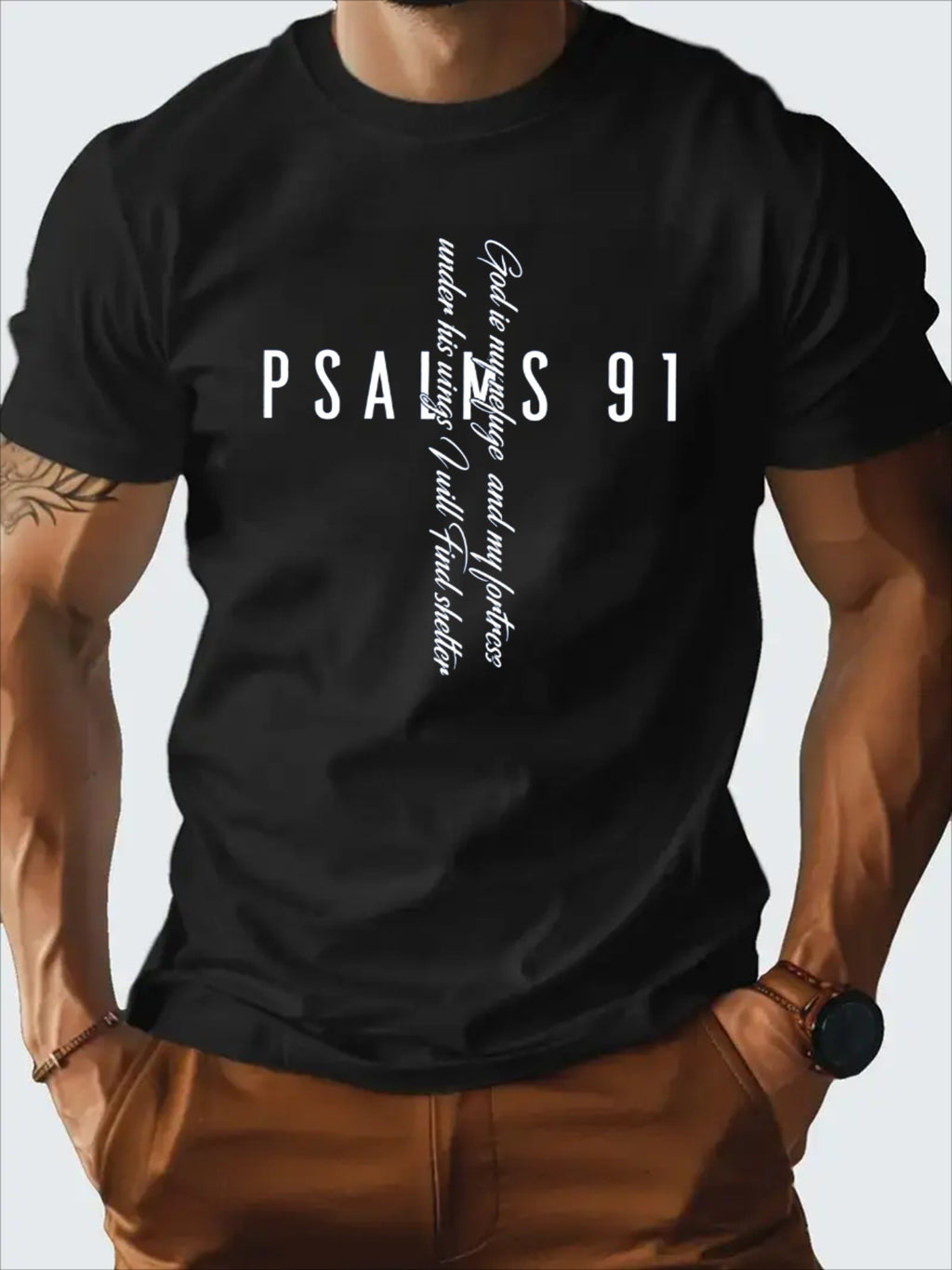Men'S Psalm 91 Faith Theme Black T-Shirt