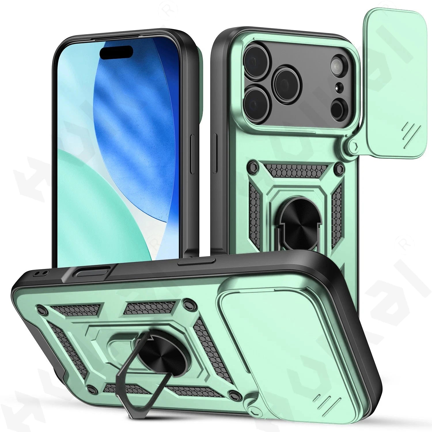 iPhone 15/16/17 Pro, XS Max, XR Case with Camera Lens Protection, Ring Stand, and Shockproof TPU Armor