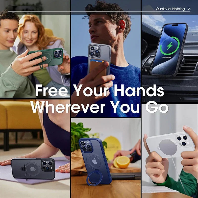 Matte Phone Case with Magnetic Ring Stand for iPhone 17 Pro Max Air 16 15 14 Case Plus 12 13 11 Mobile Cases Ultra Slim Cover