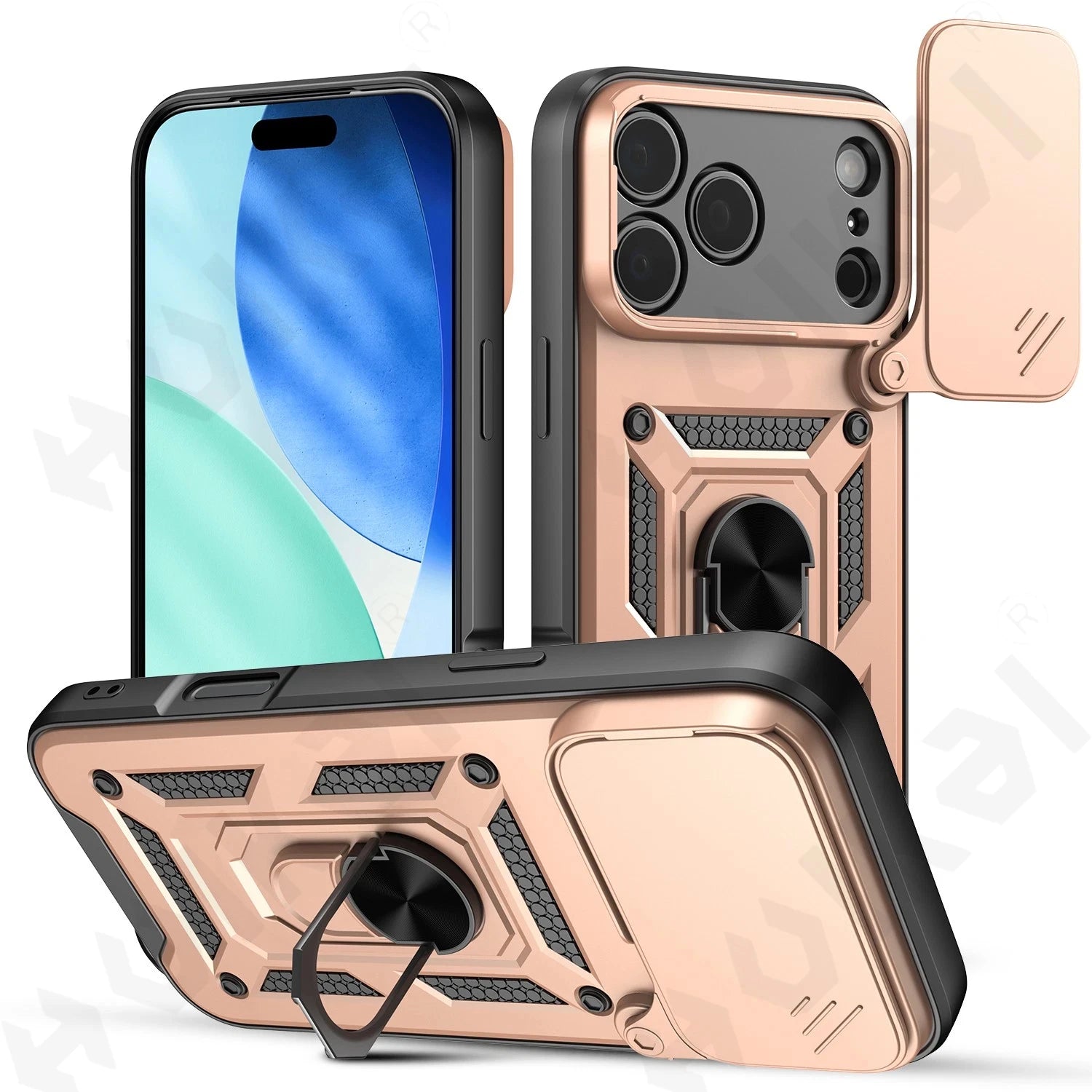 iPhone 15/16/17 Pro, XS Max, XR Case with Camera Lens Protection, Ring Stand, and Shockproof TPU Armor