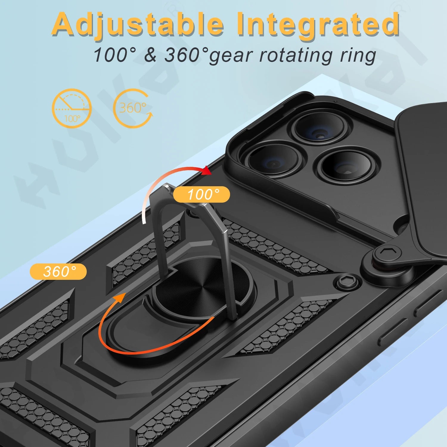 iPhone 15/16/17 Pro, XS Max, XR Case with Camera Lens Protection, Ring Stand, and Shockproof TPU Armor