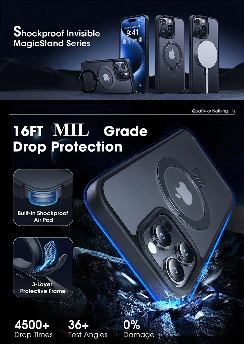 Matte Phone Case with Magnetic Ring Stand for iPhone 17 Pro Max Air 16 15 14 Case Plus 12 13 11 Mobile Cases Ultra Slim Cover