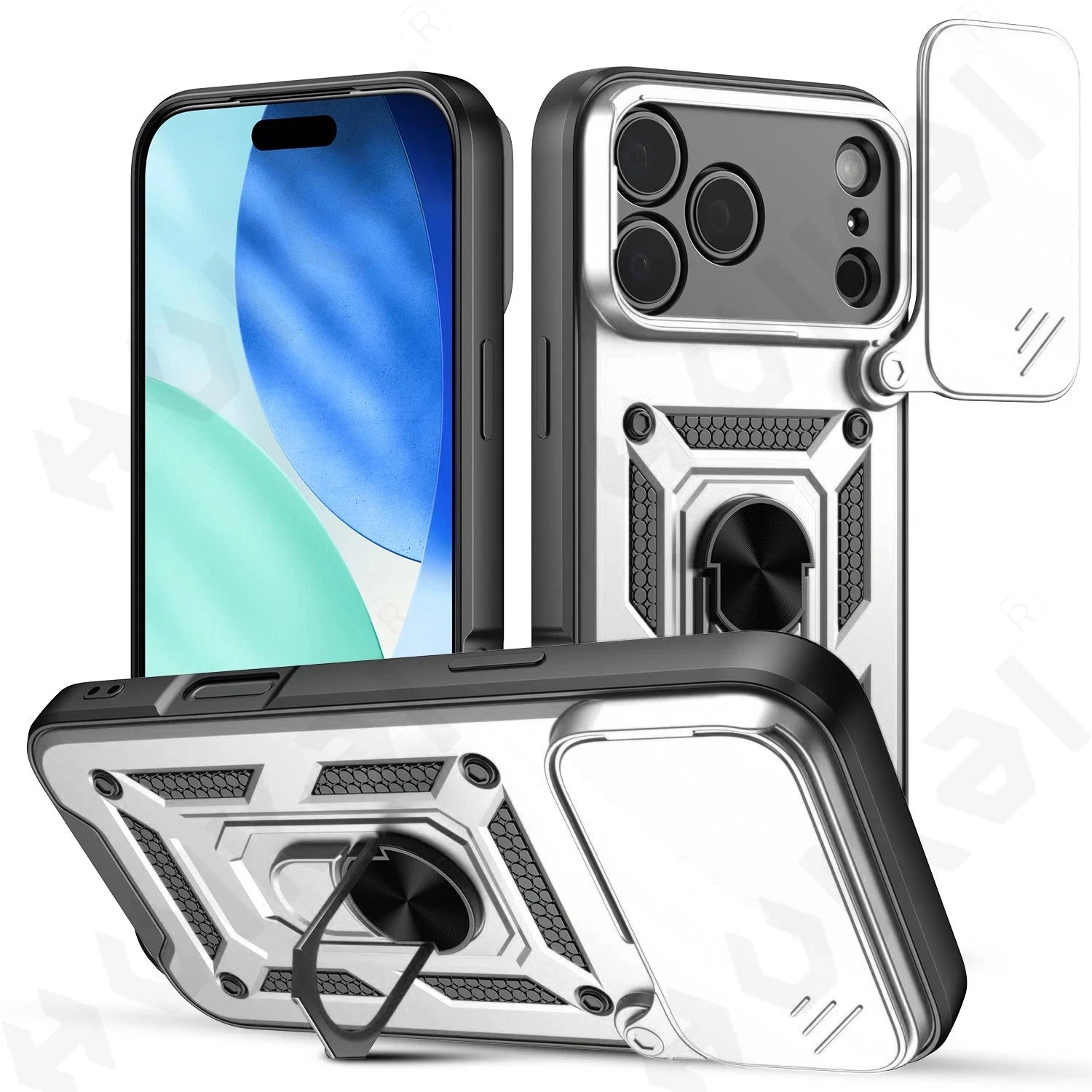 iPhone 15/16/17 Pro, XS Max, XR Case with Camera Lens Protection, Ring Stand, and Shockproof TPU Armor