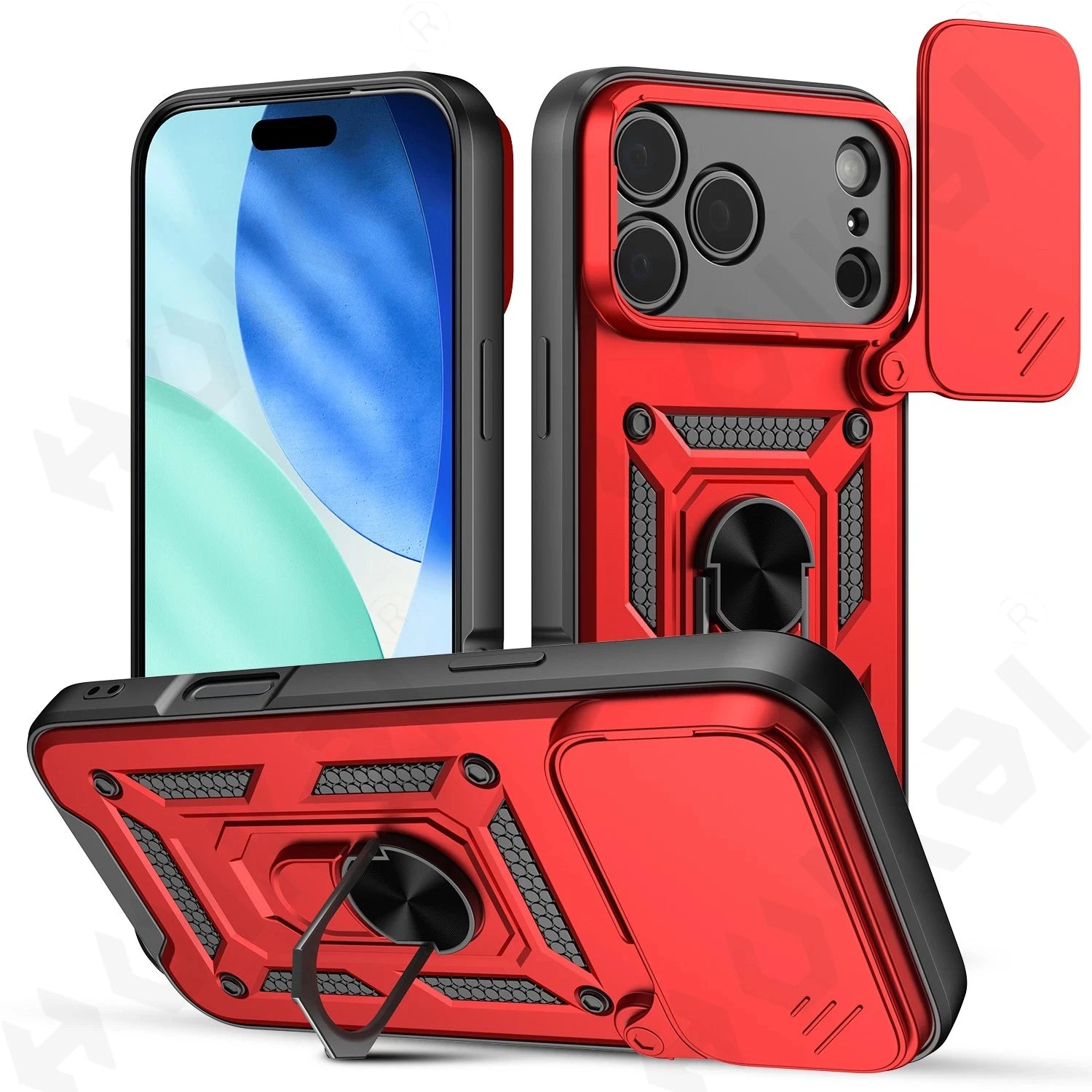 iPhone 15/16/17 Pro, XS Max, XR Case with Camera Lens Protection, Ring Stand, and Shockproof TPU Armor