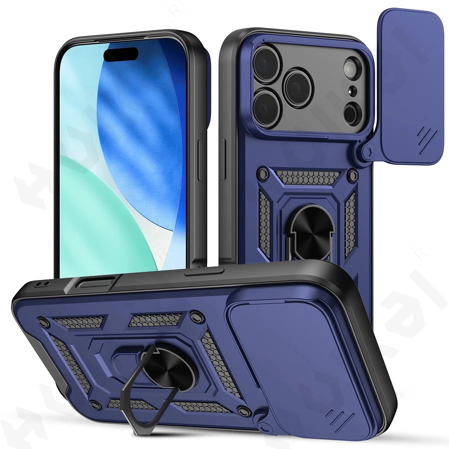 iPhone 15/16/17 Pro, XS Max, XR Case with Camera Lens Protection, Ring Stand, and Shockproof TPU Armor
