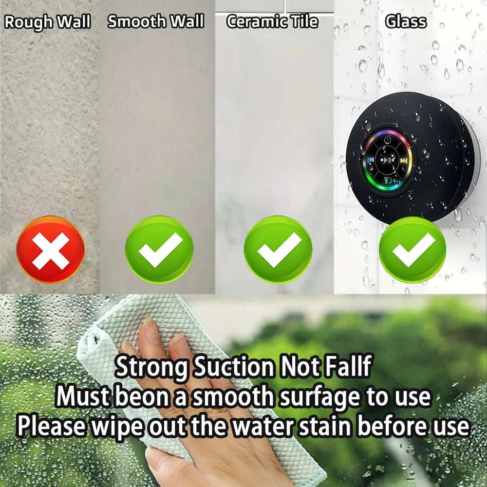 Bathroom Waterproof Wireless Bluetooth Speaker With Large Suction Cup