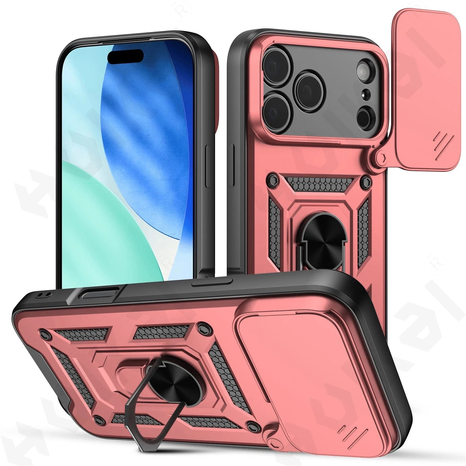 iPhone 15/16/17 Pro, XS Max, XR Case with Camera Lens Protection, Ring Stand, and Shockproof TPU Armor