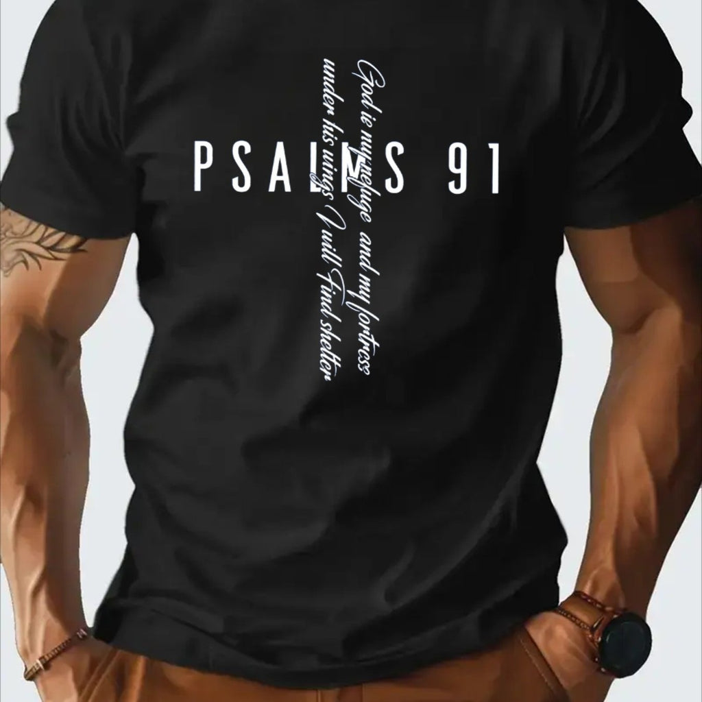 Men'S Psalm 91 Faith Theme Black T-Shirt