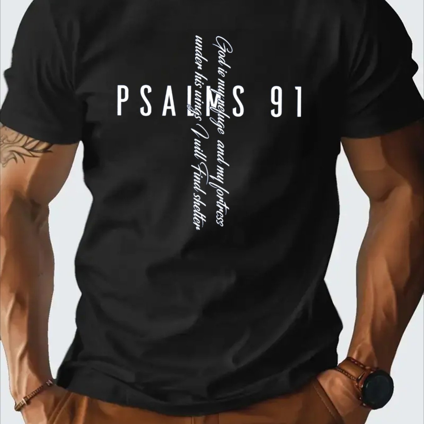 Men'S Psalm 91 Faith Theme Black T-Shirt